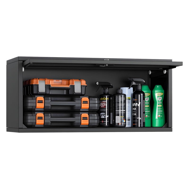 VEVOR Metal Wall Cabinet, 30.31W x 12.01D x 14.02H Inch, Floating Garage Tool Cabinet with Up-Flip Door, 120 lbs Load per Shelf, Fit for Garage, Basement, Kitchen, Warehouse, Assembly Required - Image 1