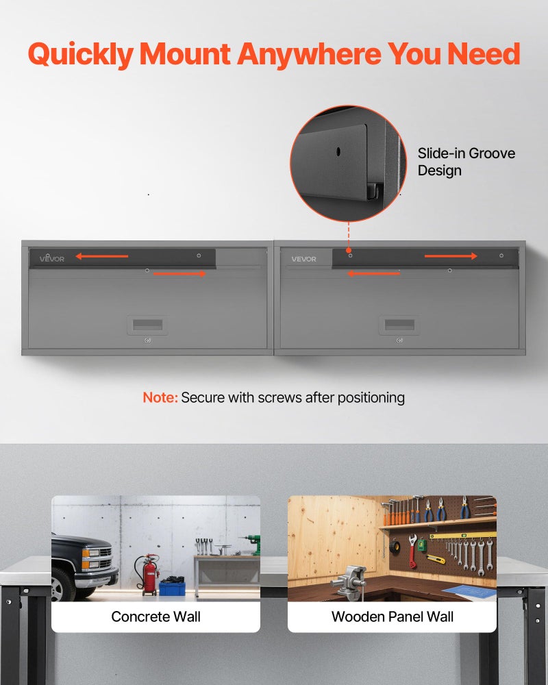 VEVOR Metal Wall Cabinet, 30.31W x 12.01D x 14.02H Inch, Floating Garage Tool Cabinet with Up-Flip Door, 120 lbs Load per Shelf, Fit for Garage, Basement, Kitchen, Warehouse, Assembly Required - Image 3