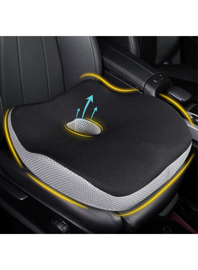 Car Seat Cushion, Ergonomic Memory Foam Car Cushion for Sciatica Pain Relief, Larger Driving Seat Pillow for Short Drivers on Long Drives -  Pillow for Truck, Office, Wheelchair - BlackGray - Image 1