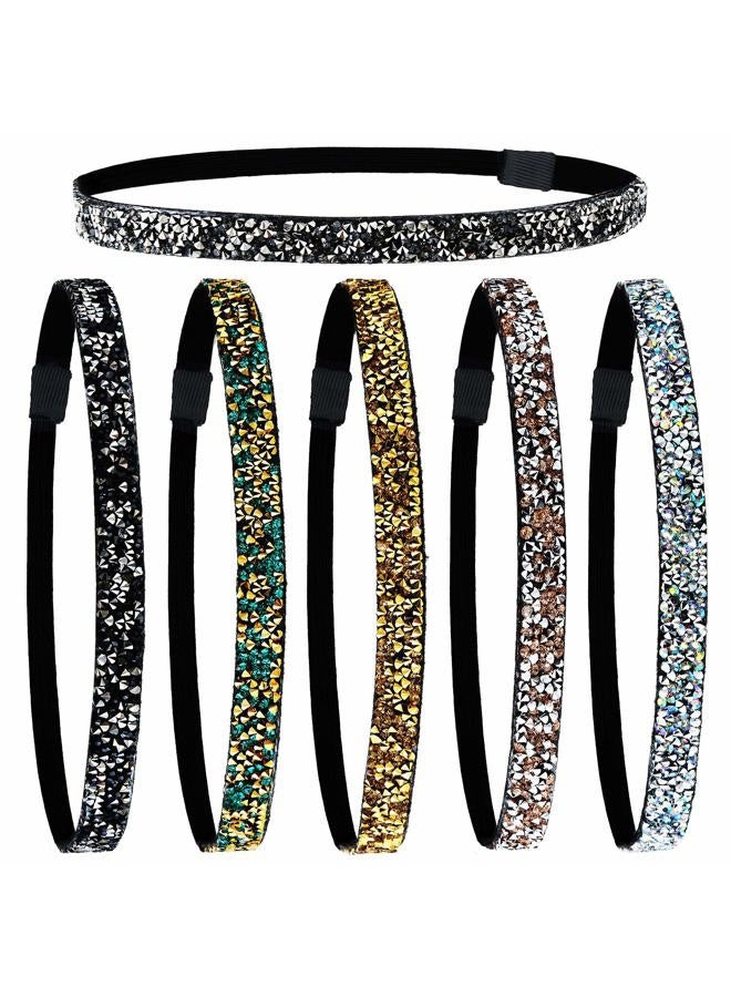 Syhood 6 Pieces Glitter Non-slip Felt Headband Rhinestone Women's Fabric Headband Hairband for Sports and Yoga  - Image 1