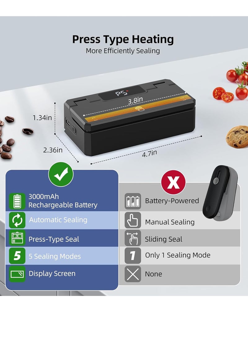 General Mini Bag Sealer and Cutter, Handheld Bag Sealer Heat Seal with 5 Seal Time Modes and 3.8" Heating Strip,Rechargeable Chip Bag Sealer Bag Resealer for Chip Bags, Snack Bags, Plastic Bags  - Image 2