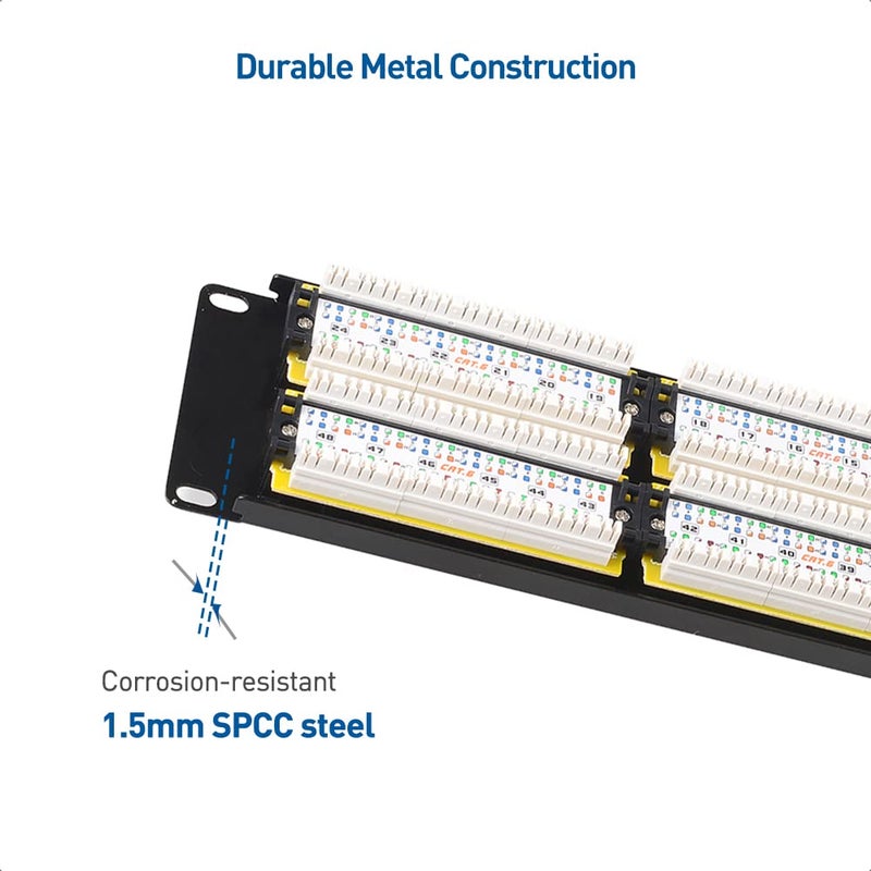 Cable Matters كابل ماترز لوحة تصحيح الشبكة 48 منفذ 2U مثبتة على الرف أو الحائط (لوحة تصحيح Cat6 مقاس 19 بوصة / لوحة تصحيح RJ45) لمفتاح الشبكة جيجابت، متوافقة مع أدوات التأثير 110 أو كرون - Image 4