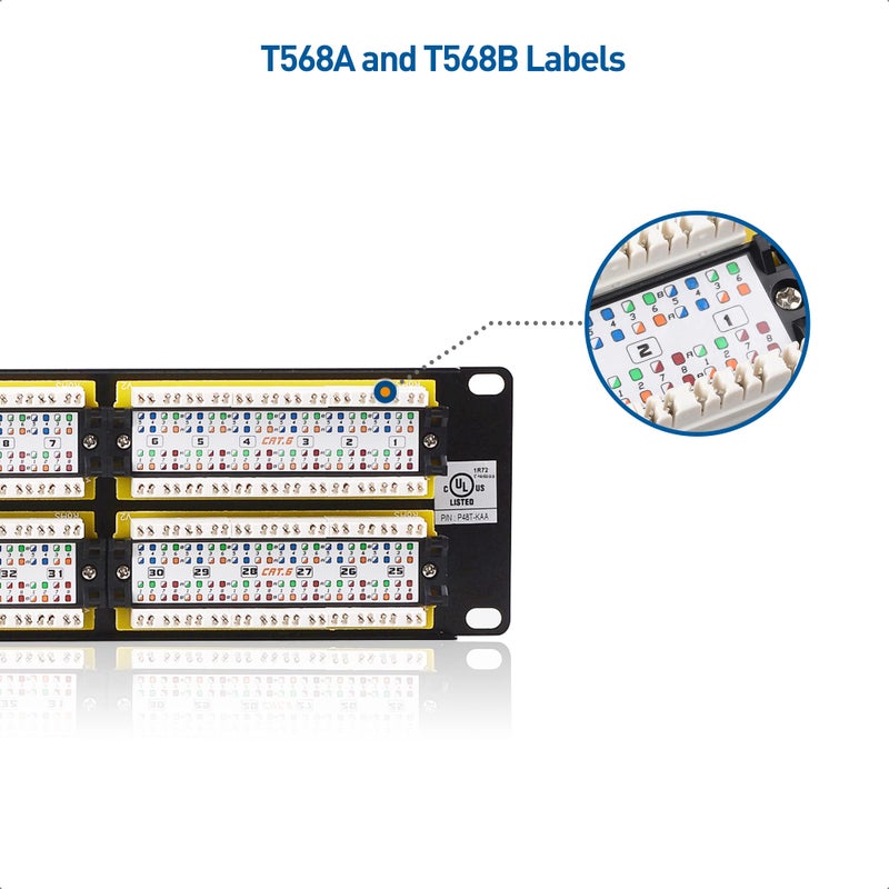 Cable Matters كابل ماترز لوحة تصحيح الشبكة 48 منفذ 2U مثبتة على الرف أو الحائط (لوحة تصحيح Cat6 مقاس 19 بوصة / لوحة تصحيح RJ45) لمفتاح الشبكة جيجابت، متوافقة مع أدوات التأثير 110 أو كرون - Image 3