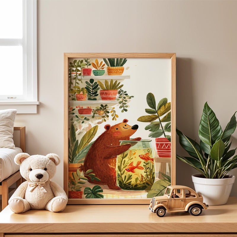 TNESSENTIAL Bear & Fishbowl Nursery Poster | Playroom Animal Wall Art - Image 1