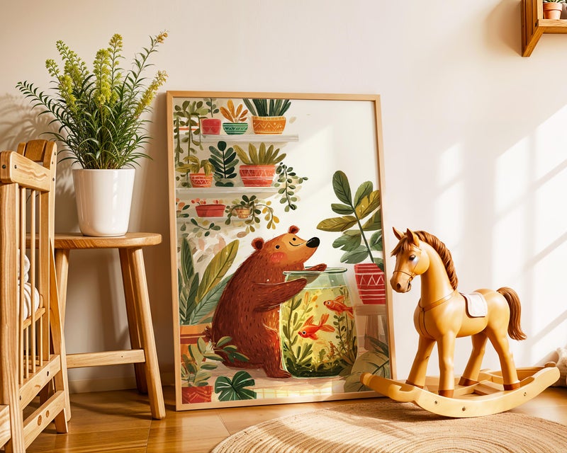 TNESSENTIAL Bear & Fishbowl Nursery Poster | Playroom Animal Wall Art - Image 2