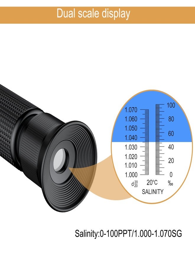 TOOGOND Professional Salinity Refractometer,Salinity Tester, Salt Tester for Saltwater Pool, for Saltwater Aquarium, Pools, and Tanks,Dual Scale 0-100 PPT & Specific Gravity 1.000-1.070 with ATC Function - Image 3