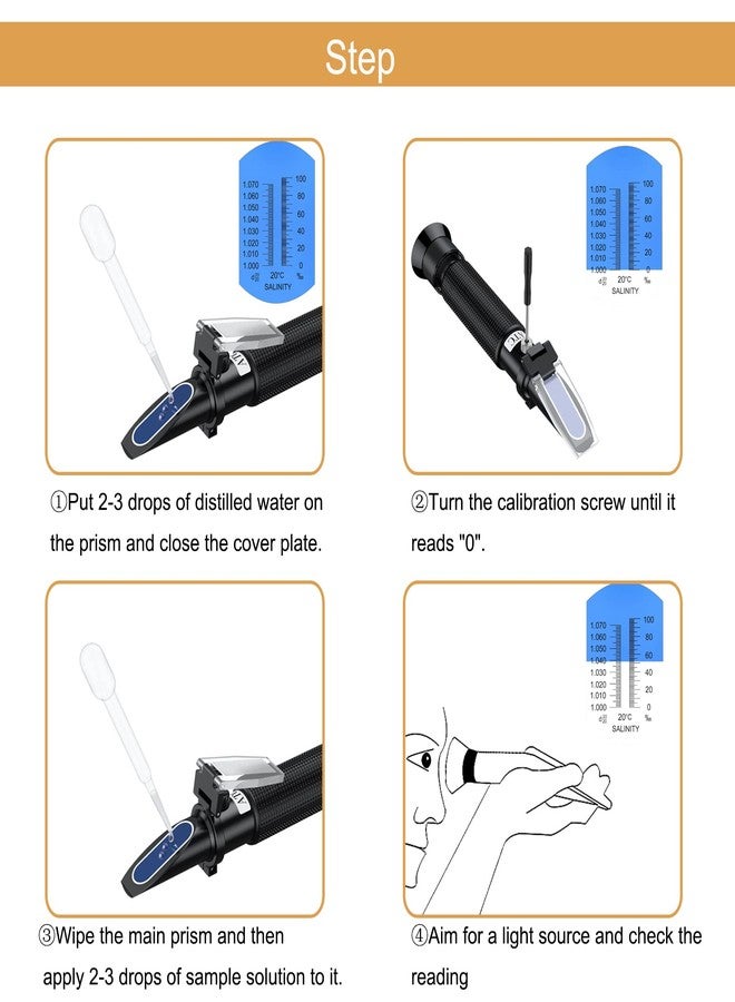 TOOGOND Professional Salinity Refractometer,Salinity Tester, Salt Tester for Saltwater Pool, for Saltwater Aquarium, Pools, and Tanks,Dual Scale 0-100 PPT & Specific Gravity 1.000-1.070 with ATC Function - Image 4