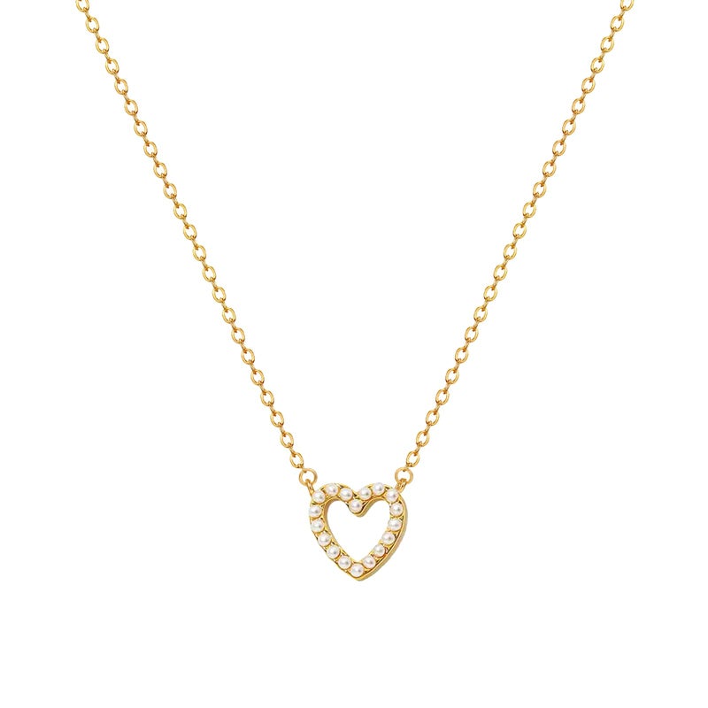 Zeffy Pearl Necklace for Women Gold Pearl Heart Necklace Dainty Cute Heart Love Choker Necklaces Simple Heart Pendant Necklace Trendy Jewelry for Women - Image 1