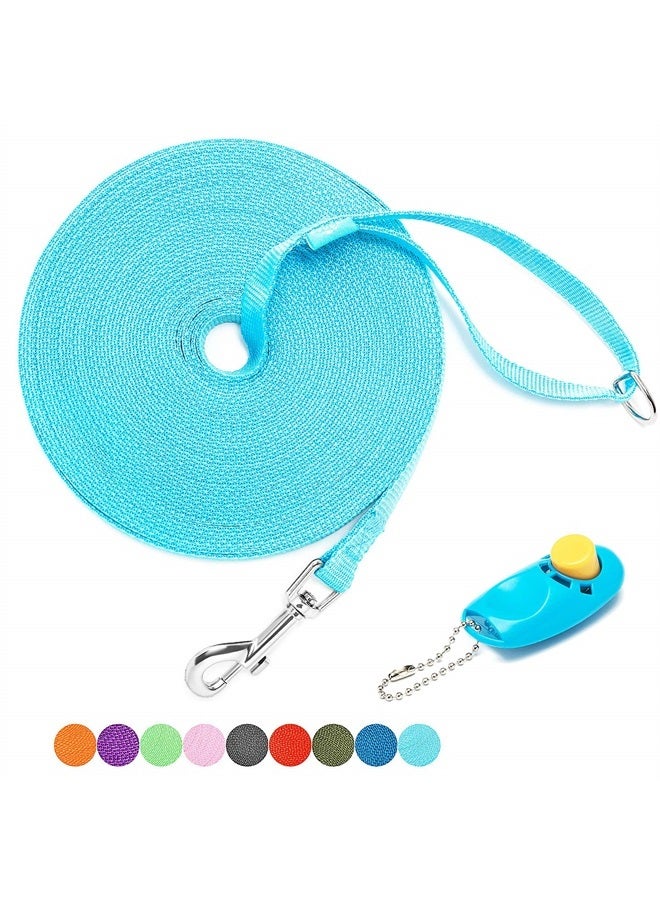 15 ft 20 ft 30 ft 50 ft 100 ft Long Dog Training Leash for Dog Training, Play, Camping, or Backyard Lead with Training Clickers for Small, Medium and Large Dogs or Cats (15 Feet, SkyBlue)