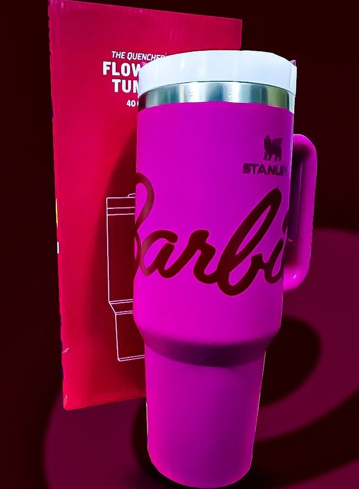 ستانلي Stanley x Barbie 40oz Tumbler Limited Edition Stainless Steel Travel Mug with Reusable Straw BPA Free Eco Friendly and Dishwasher Safe Featuring Leakproof FlowState Lid and Double Wall Insulation Keeps Drinks Hot for 16 Hours and Cold for 24 Hours Slim Base Fits Most Car Cup Holders with Rugged Ergonomic Handle for Convenient Use at Home Work Travel or On the Go  - Image 3