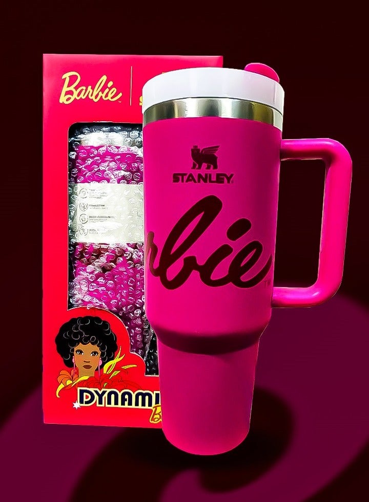 ستانلي Stanley x Barbie 40oz Tumbler Limited Edition Stainless Steel Travel Mug with Reusable Straw BPA Free Eco Friendly and Dishwasher Safe Featuring Leakproof FlowState Lid and Double Wall Insulation Keeps Drinks Hot for 16 Hours and Cold for 24 Hours Slim Base Fits Most Car Cup Holders with Rugged Ergonomic Handle for Convenient Use at Home Work Travel or On the Go  - Image 4