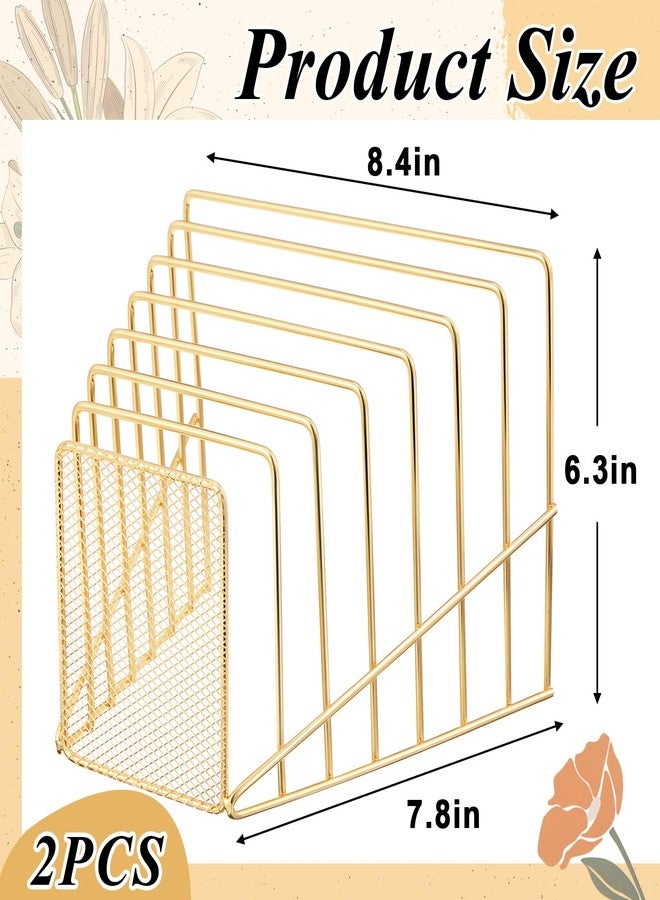 Chivertion 2 Pcs 7 Slot Incline File Sorter Metal Wire Mesh File Racks for Desktop File Letter Sorter for Magazine Folder Book Organizer Home School Office Paper Mail Desk Storage Holder (Golden) - Image 3