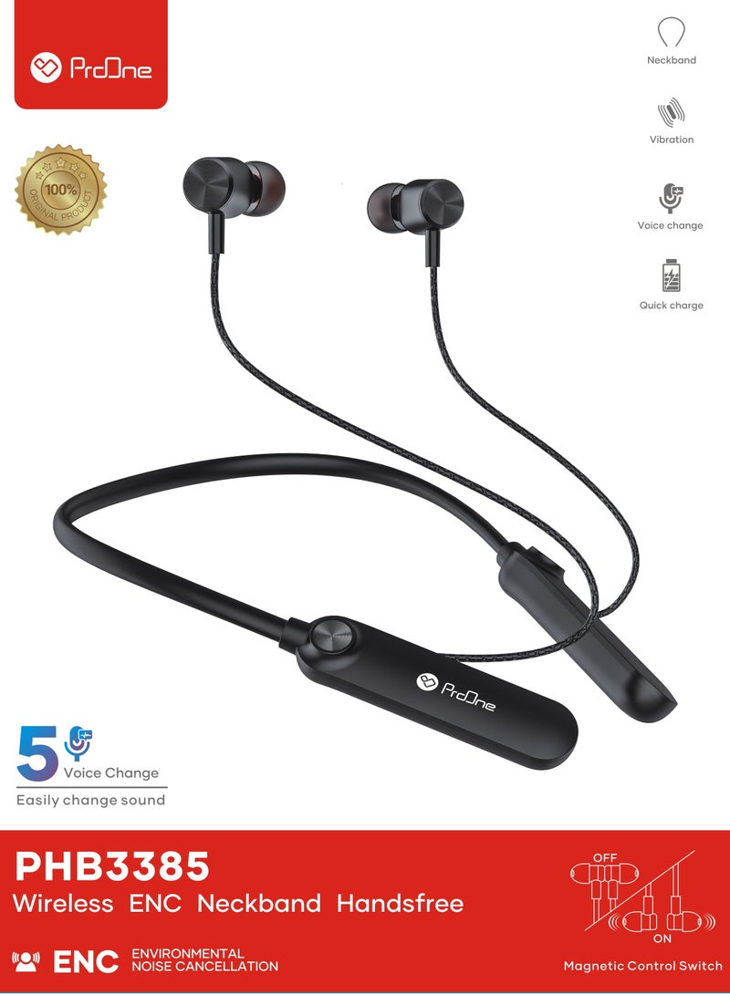 ProOne PHB3385 Wireless ENC Neckband Handsfree – 100 Hours Playtime, Vibration Alerts, 5 Voice Effects, Magnetic Design - Image 2