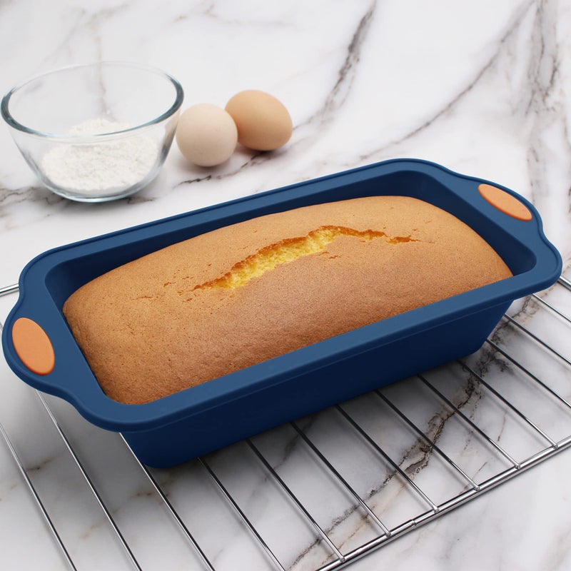 To encounter 8 in 1 Silicone Baking Set - 6 Cake Molds - 2 Silicone Baking Mat, Nonstick Cookie Sheet, Cake Muffin Bread Pan with Grips and Metal Reinforced Frame More Strength, Navy Blue - Image 2