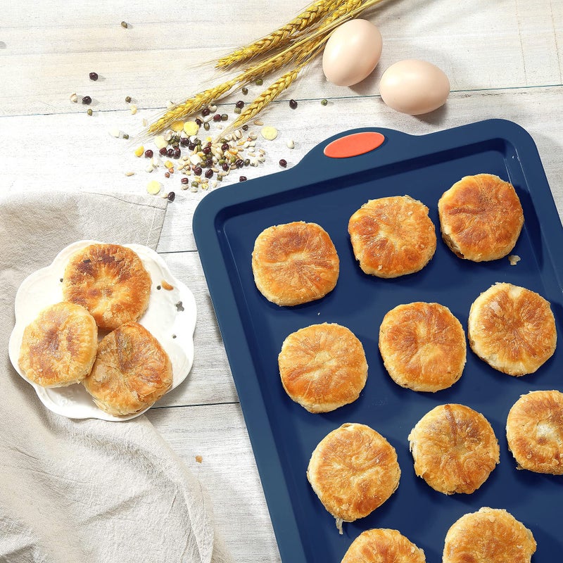 To encounter 8 in 1 Silicone Baking Set - 6 Cake Molds - 2 Silicone Baking Mat, Nonstick Cookie Sheet, Cake Muffin Bread Pan with Grips and Metal Reinforced Frame More Strength, Navy Blue - Image 3