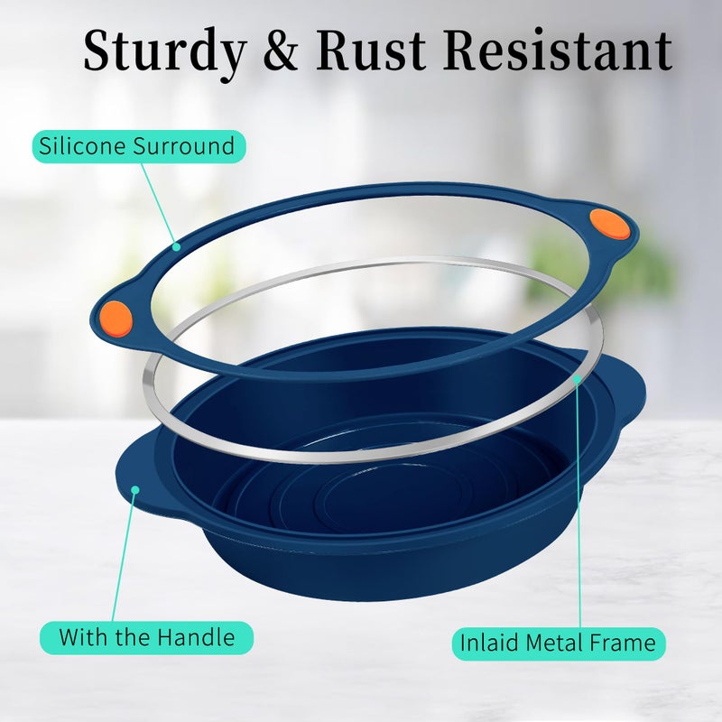 To encounter 8 in 1 Silicone Baking Set - 6 Cake Molds - 2 Silicone Baking Mat, Nonstick Cookie Sheet, Cake Muffin Bread Pan with Grips and Metal Reinforced Frame More Strength, Navy Blue - Image 4