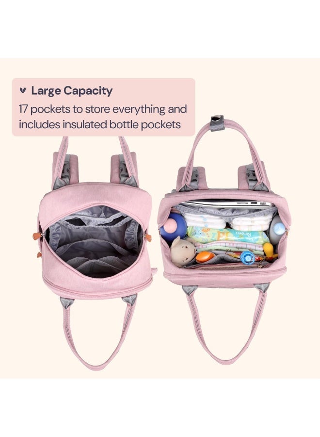BabbleRoo BabbleRoo Diaper Bag Backpack - Baby Essentials Travel Tote Multi function Waterproof Bag, with Changing Pad, Stroller Straps & Pacifier Case Unisex, Pink - Image 2