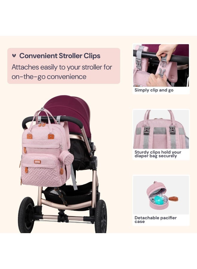 BabbleRoo BabbleRoo Diaper Bag Backpack - Baby Essentials Travel Tote Multi function Waterproof Bag, with Changing Pad, Stroller Straps & Pacifier Case Unisex, Pink - Image 5