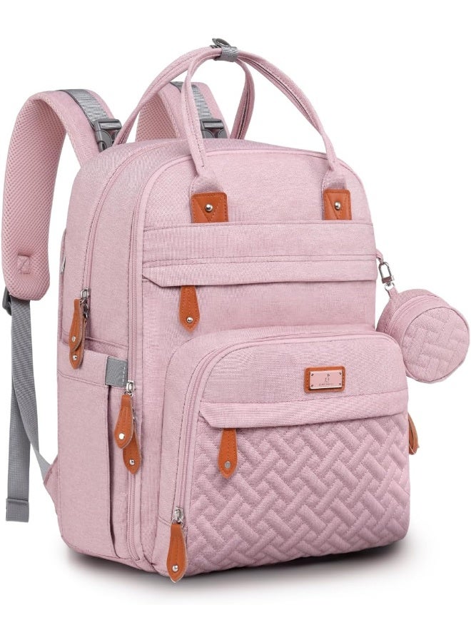 BabbleRoo BabbleRoo Diaper Bag Backpack - Baby Essentials Travel Tote Multi function Waterproof Bag, with Changing Pad, Stroller Straps & Pacifier Case Unisex, Pink - Image 1