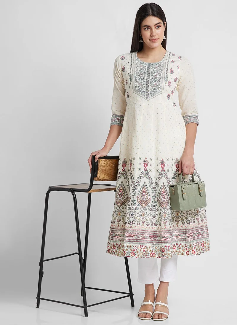 جلو باص Globus Women Floral Printed Anarkali Pure Cotton Festive Kurta