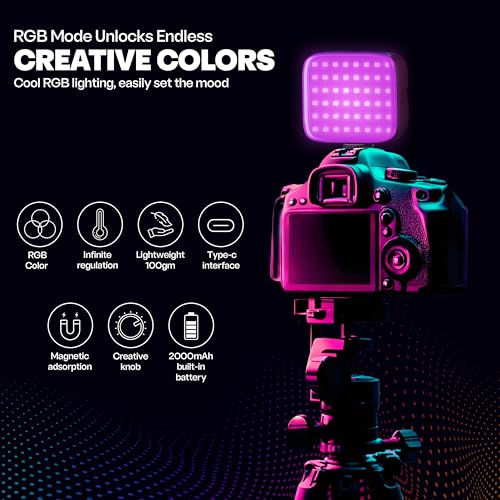 DRAVINA RGB LED Video Light for Selfie Photography Vlogging with Clip, Screw, Cold Shoe Mount & Type C Cord|126 LED Beads, 2000mAh Battery| 3000K-9000K Dimmable & Rechargeable (Multi Colour RGB) - Image 3