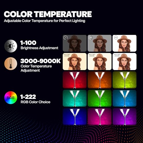 DRAVINA RGB LED Video Light for Selfie Photography Vlogging with Clip, Screw, Cold Shoe Mount & Type C Cord|126 LED Beads, 2000mAh Battery| 3000K-9000K Dimmable & Rechargeable (Multi Colour RGB) - Image 5