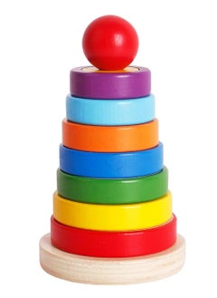 Wooden Toys Rainbow Tower Sorting Stacking Rings Building Puzzles Toys Educational Color Geometric Shape Recognition