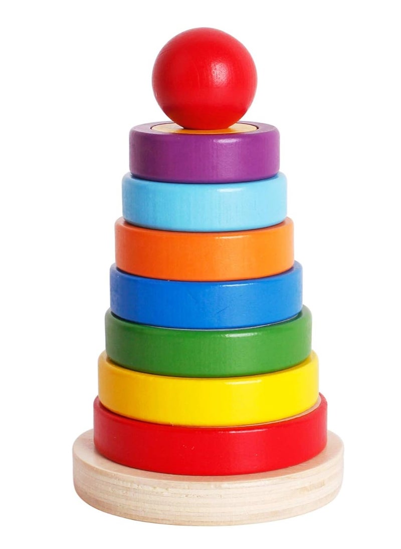 Generic - Wooden Toys Rainbow Tower Sorting Stacking Rings Building Puzzles Toys Educational Color Geometric Shape Recognition - Image 1