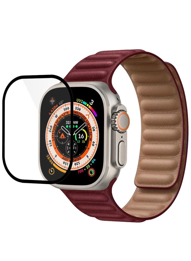 CATANES - 2 Packs For Apple Watch Band 49mm Leather Link Strap Magnetic Loop Bracelet and 3D Screen Protector Dark Red - Image 1