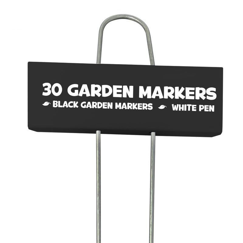 Hapinest Hapinest 30 Pack Black Metal Garden Plant Markers w/White Paint Pen, Metal Plant Labels for Outdoor Garden, Waterproof Garden Labels Signs for Plants Vegetables & Flowers, Garden Tags for Plants  - Image 1