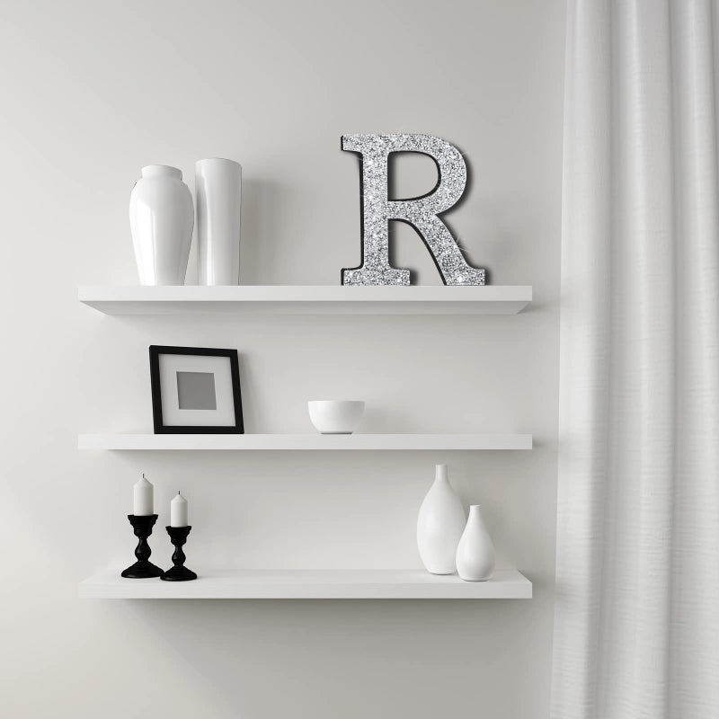 Qunclay Silver Crystal Diamond Bling Letters Crushed Diamond Decoration Wooden Glitter Letter with Screw and Hooks Rhinestone Gift for Valentine Y2k Mcbling Bedroom Wall Decor(Letter R,5.7"l X 5.7"w) - Image 4