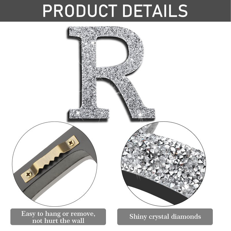 Qunclay Silver Crystal Diamond Bling Letters Crushed Diamond Decoration Wooden Glitter Letter with Screw and Hooks Rhinestone Gift for Valentine Y2k Mcbling Bedroom Wall Decor(Letter R,5.7"l X 5.7"w) - Image 3