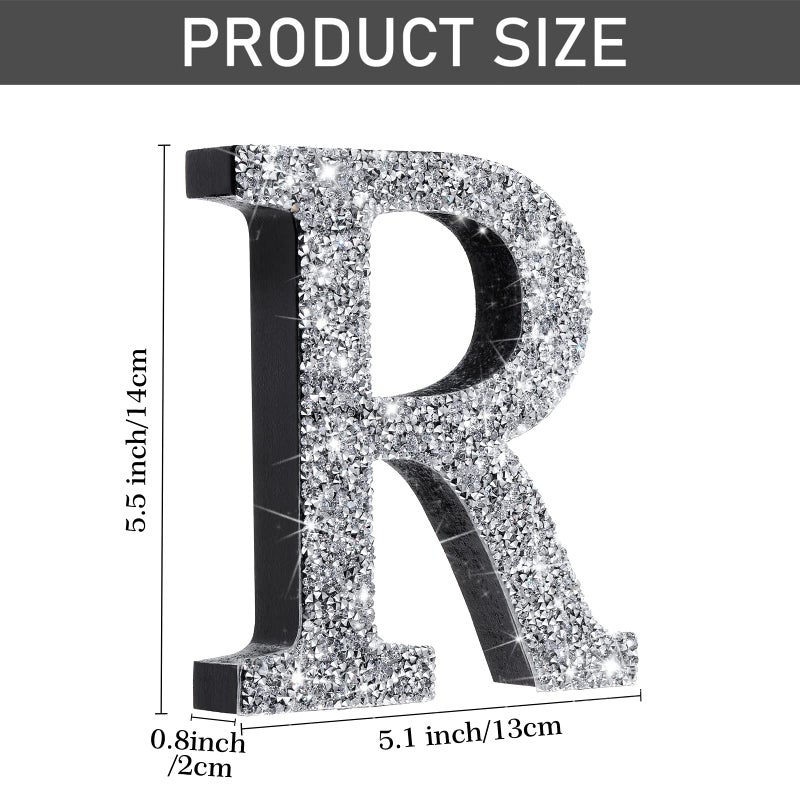 Qunclay Silver Crystal Diamond Bling Letters Crushed Diamond Decoration Wooden Glitter Letter with Screw and Hooks Rhinestone Gift for Valentine Y2k Mcbling Bedroom Wall Decor(Letter R,5.7"l X 5.7"w) - Image 2