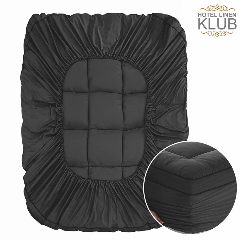 Hotel Linen Klub Mattress Topper – Extra-Thick 9Cm/800 Gsm Microfiber Pillow Top, Fitted Style, 160 X 200Cm, Black – Plush Cushioning For Back Pain Relief, Deep Pocket 25–30Cm With All-Around Elastic, Soft & Durable - Image 4