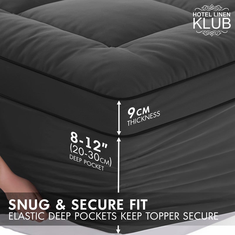 Hotel Linen Klub Mattress Topper – Extra-Thick 9Cm/800 Gsm Microfiber Pillow Top, Fitted Style, 160 X 200Cm, Black – Plush Cushioning For Back Pain Relief, Deep Pocket 25–30Cm With All-Around Elastic, Soft & Durable - Image 3
