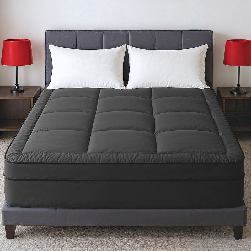 Hotel Linen Klub Mattress Topper – Extra-Thick 9Cm/800 Gsm Microfiber Pillow Top, Fitted Style, 160 X 200Cm, Black – Plush Cushioning For Back Pain Relief, Deep Pocket 25–30Cm With All-Around Elastic, Soft & Durable - Image 1