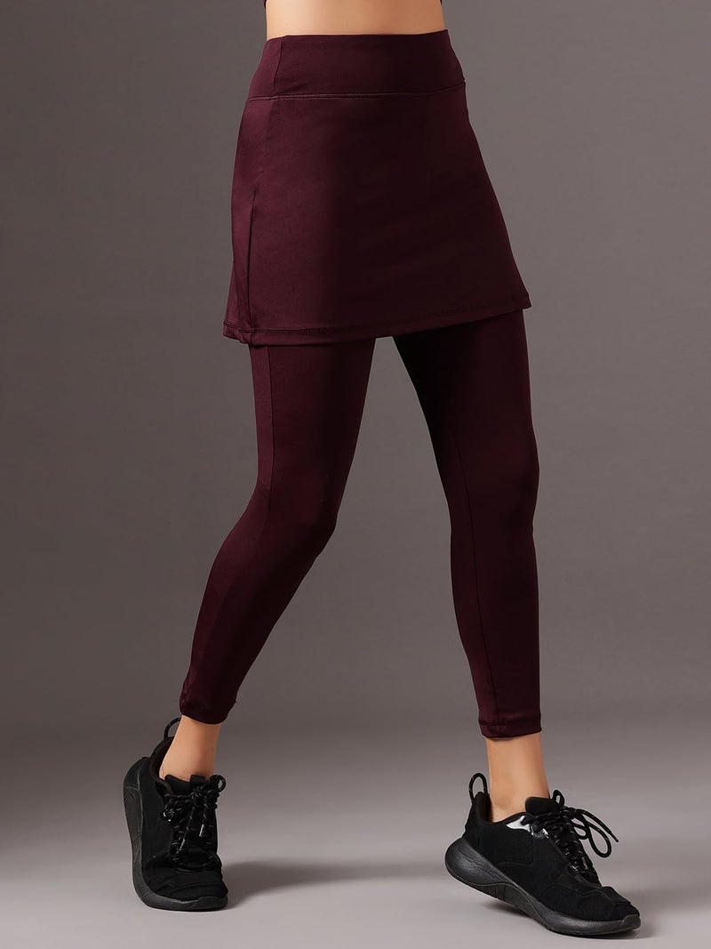 Clovia Women's Snug-Fit High Rise Active Skirt with Attached Tights (AB0117P15_Purple_XXL) - Image 2
