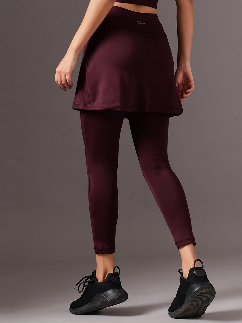 Clovia Women's Snug-Fit High Rise Active Skirt with Attached Tights (AB0117P15_Purple_XXL) - Image 3
