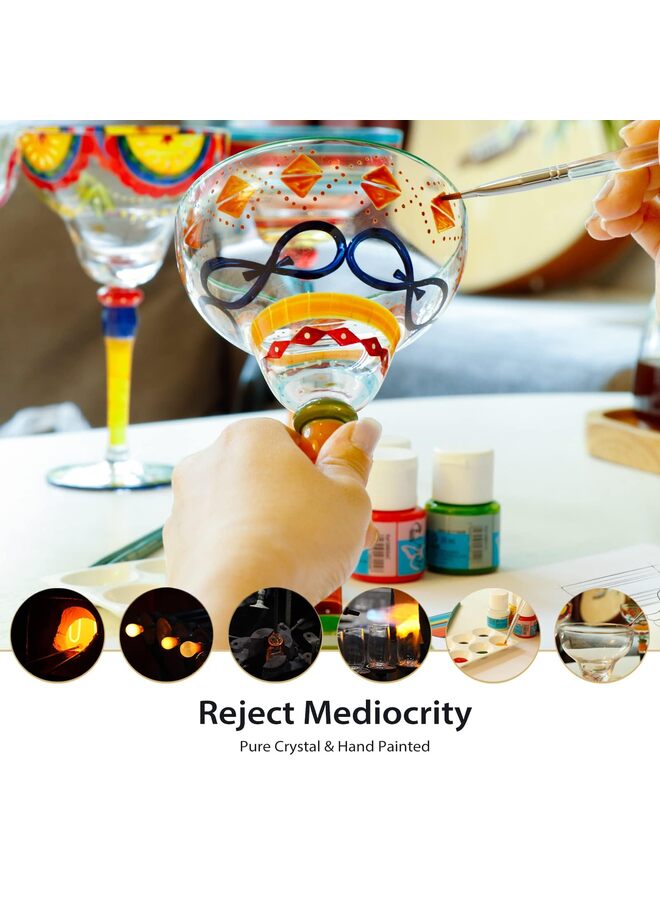 يُسلِّم أكواب مارغريتا مرسومة يدويًا - مجموعة مغربية - أواني زجاجية مرسومة يدويًا من قبل فنانين - أكواب مارغريتا فريدة ومزخرفة، ديكور طاولة المطبخ - Image 1