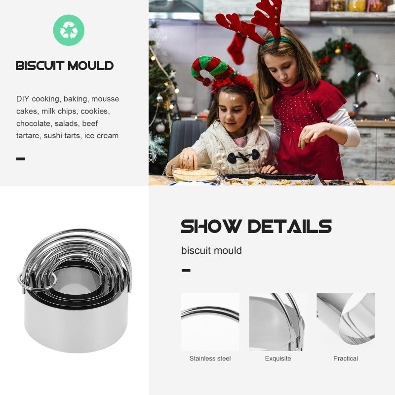 5 قطع قواطع بسكويت دائرية من الفولاذ المقاوم للصدأ مع مقابض مجموعة قوالب الخبز - Image 4