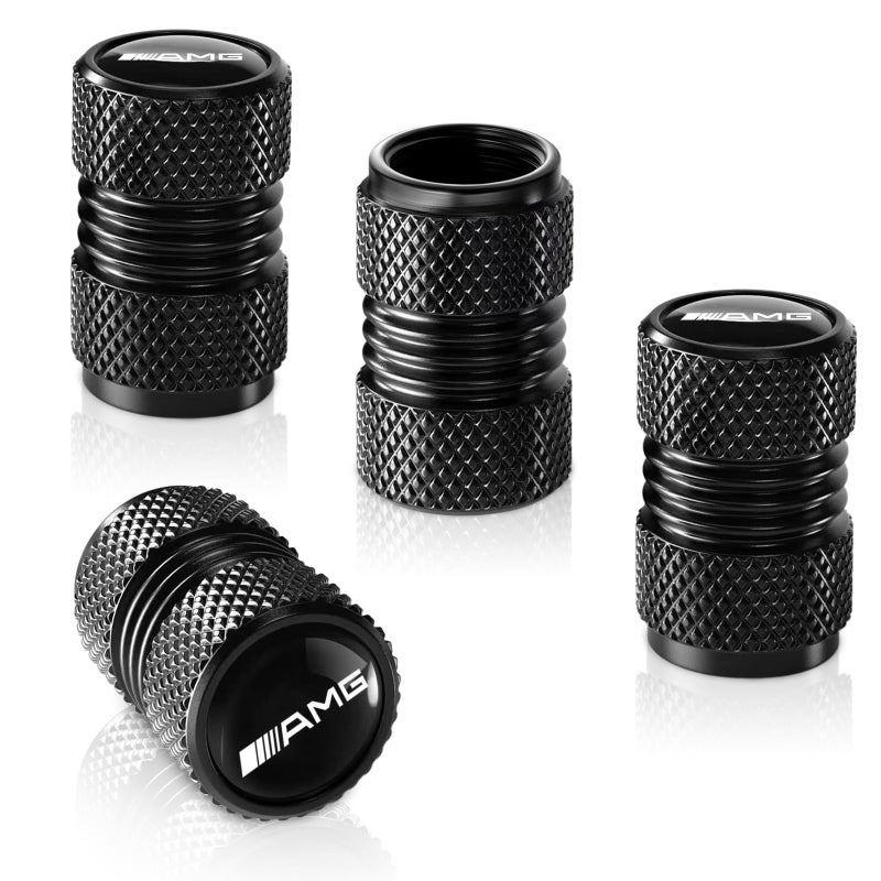 TACOMA Tire Valve Stem Cap Cover for Mercedes Benz AMG Belt ORing Seal Corrosion Resistant Tire Valve Stem Air Cap 4 Pack Black