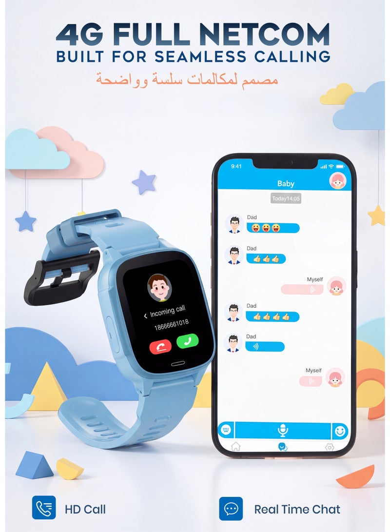 G-Tab WK1 SE 4G GPS Kids Smartwatch for Boys – Real-Time GPS Tracker, 4G Calling, SOS Safety Watch, 1.83" Display, IP67 Waterproof, Up to 4 Days Battery Life, SIM Support, Parental Control Watch for Kids Blue - Image 3