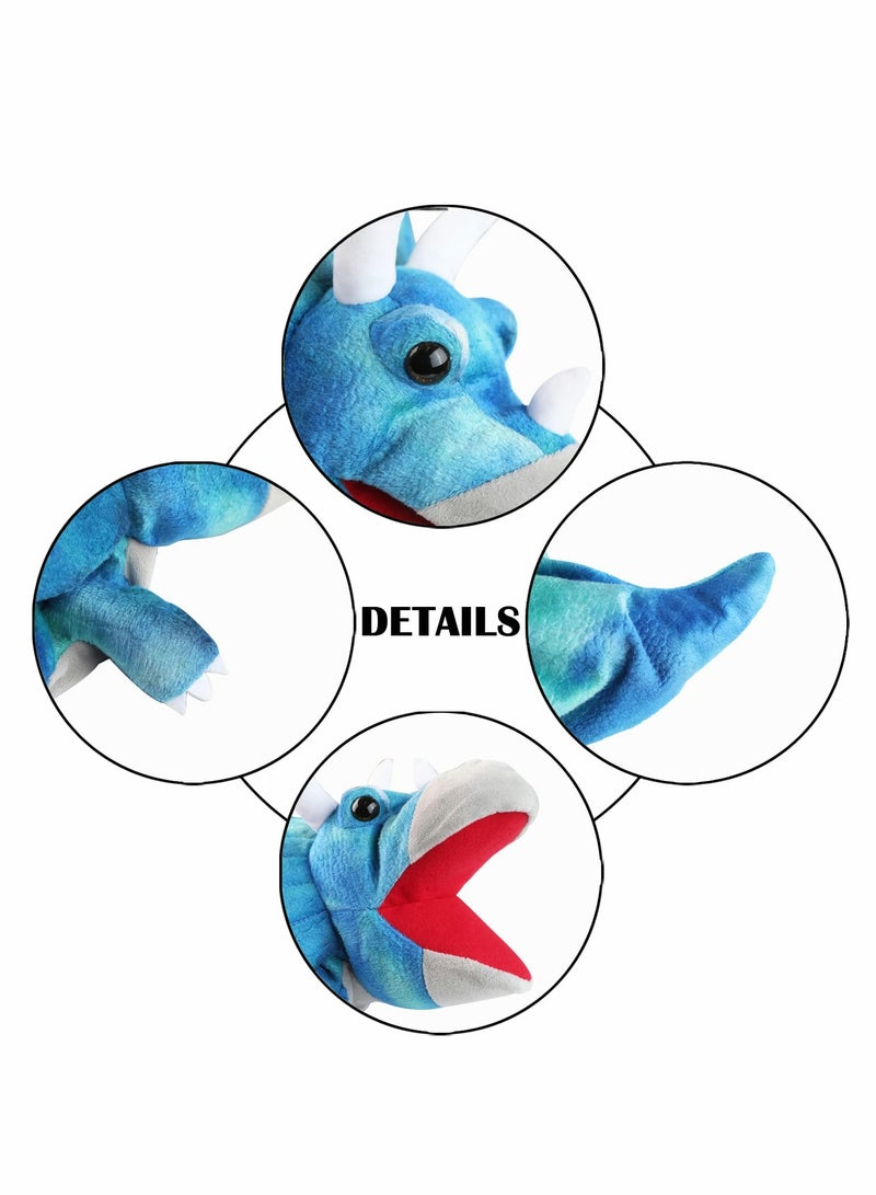 Dinosaur Hand Puppets, Triceratops Jurassic World Stuffed Animal lovely Soft Plush Toy, Open Movable Mouth Finger Gift, Birthday Gifts for Kids, Creative Role Play - Image 3