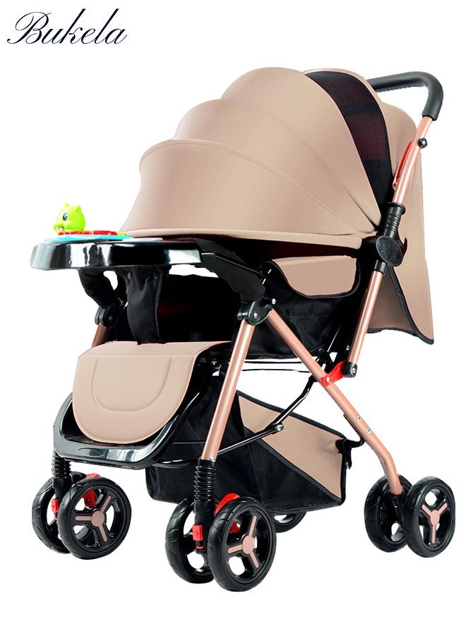Bukela Baby Stroller for Comfort and Safety, Foldable Design with Rain Cover, Adjustable Seating, Harness and Shock Absorbing Wheels (Beige)  - Image 1