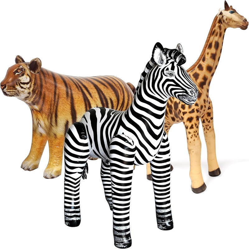 Jet Creations Inflatable Safari Animal Figures Set - Giraffe, Zebra, and Tiger - Image 1