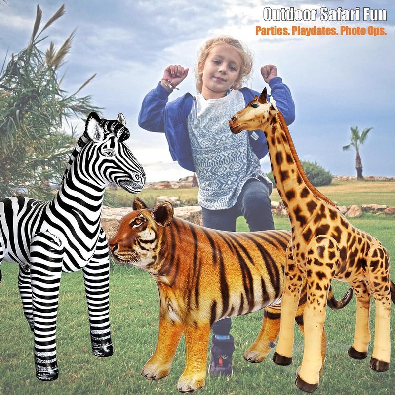 Jet Creations Inflatable Safari Animal Figures Set - Giraffe, Zebra, and Tiger - Image 2