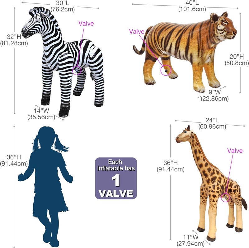 Jet Creations Inflatable Safari Animal Figures Set - Giraffe, Zebra, and Tiger - Image 5