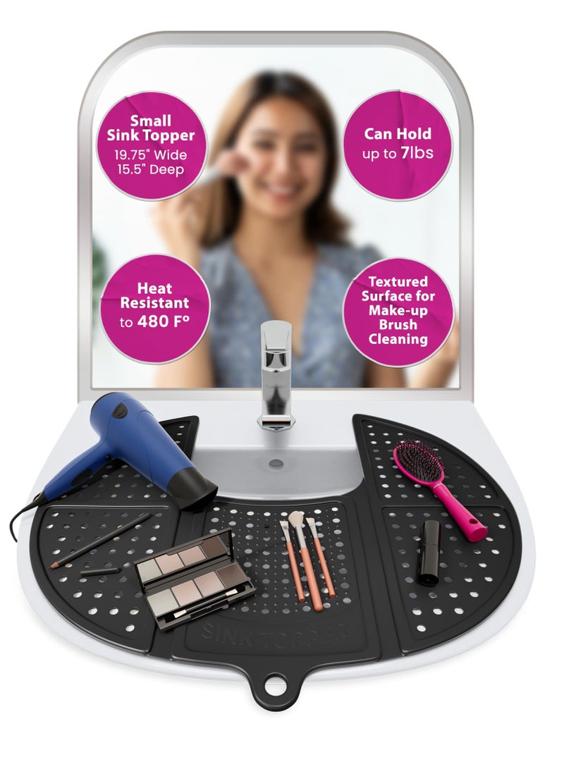 Excefore Foldable Sink Cover - Silicone Beauty Makeup Brush Cleaning Mat, Hot Tools Organizer, Extra Space & Storage Saver, Bathroom Must-Have (Standard, Black)  - Image 1