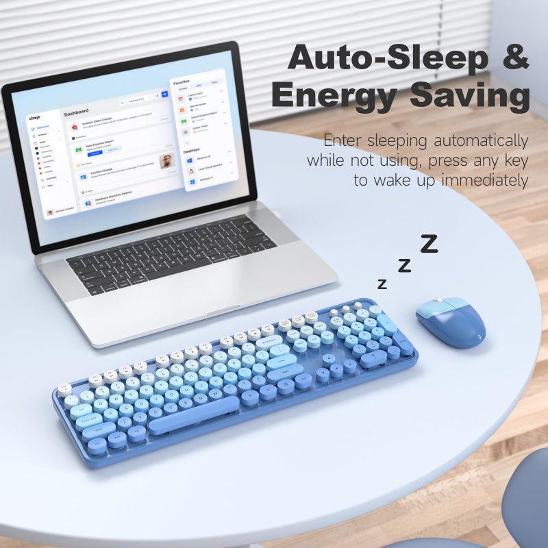 MOFII Wireless Keyboard and Mouse Combo, Full Size 2.4G Plug and Play Typewriter Retro Round Computer Keyboard and Mouse Set for Windows, Computer, Desktop, PC, Notebook - (Blue Gradient) - Image 5