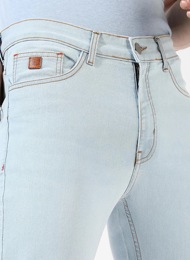 Campus Sutra Campus Sutra Men's Classic Light Blue Light-Washed Solid Patterned Denim Jeans | Regular Fit | Premium Stretchable Cotton Mid-Rise Crafted With Comfort Fit and High Performance For Everyday Wear